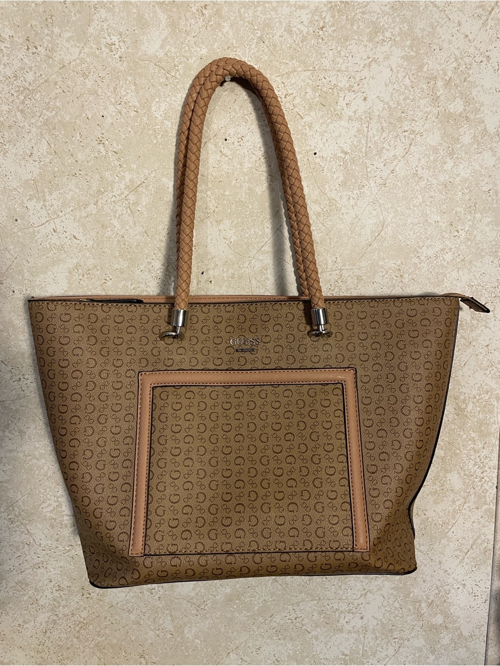 Guess Los Angeles Tan Monogram Shoulder Tote